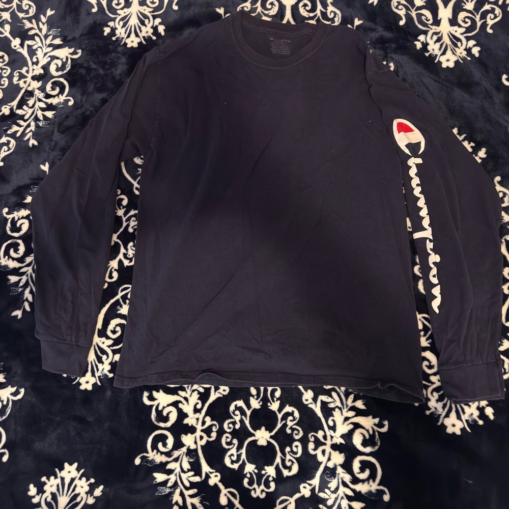 Champion Black Long Sleeve Sleeve Logo Shirt